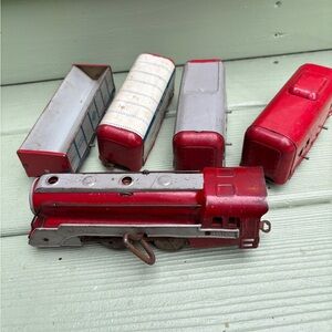 Vintage Hafner Red Toy Train Engine and Cars - set of 5